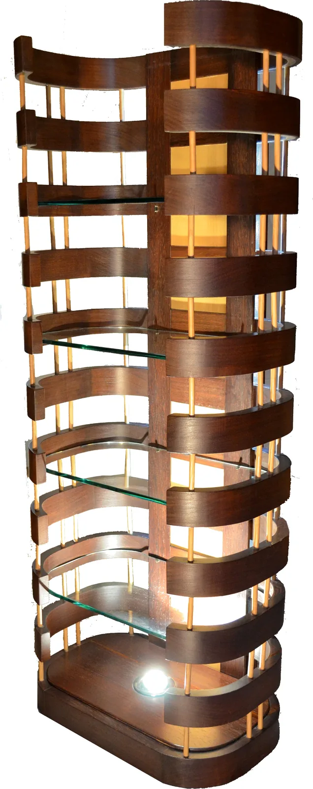 Libreria a colonna in legno curvato