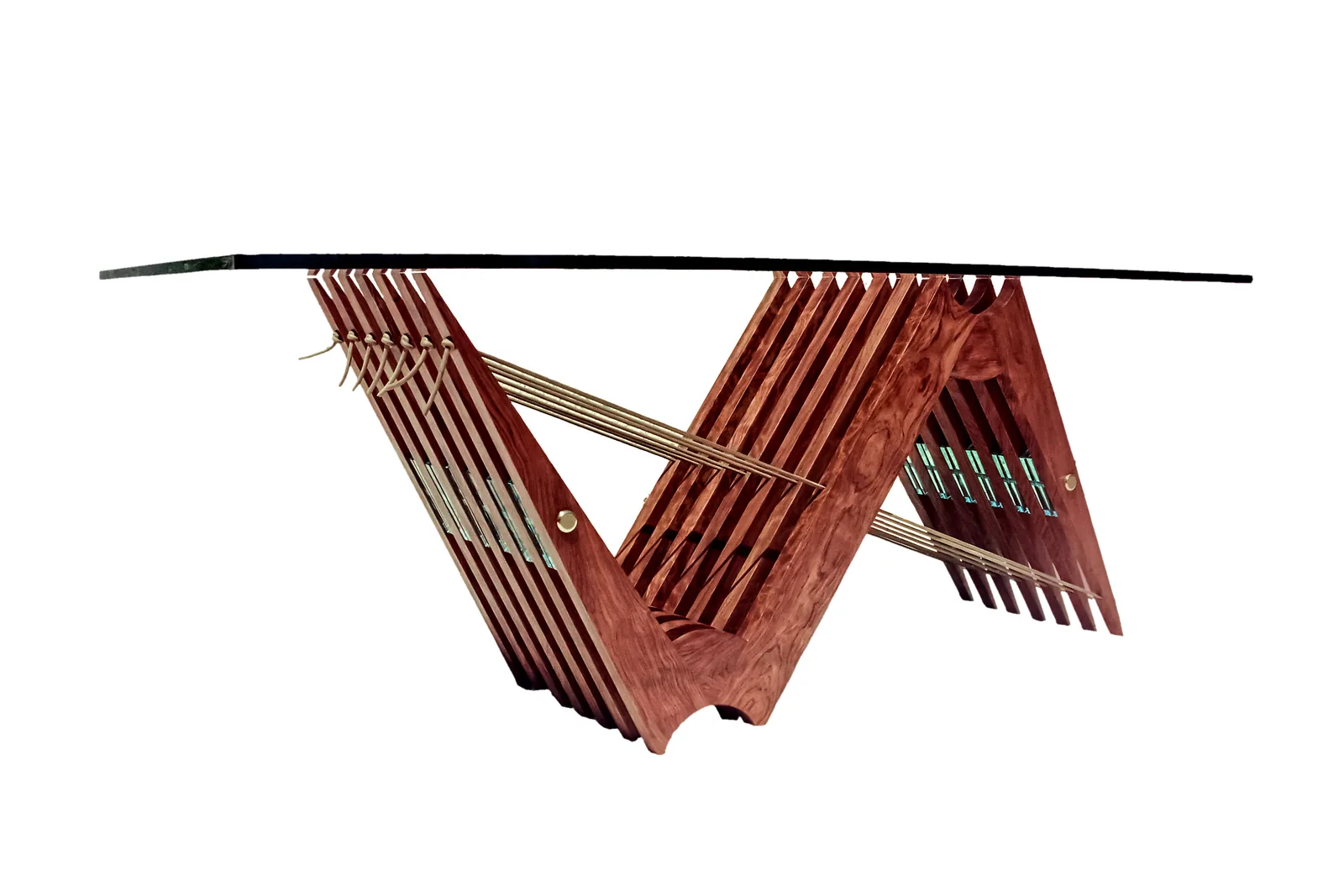 Tavolo con piano in vetro e base scultorea
